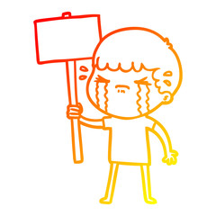 warm gradient line drawing cartoon man crying