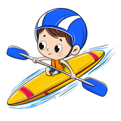 Boy riding in a canoe with a helmet