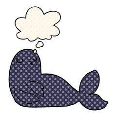 cartoon seal and thought bubble in comic book style
