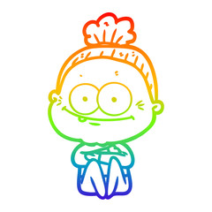 rainbow gradient line drawing cartoon happy old woman