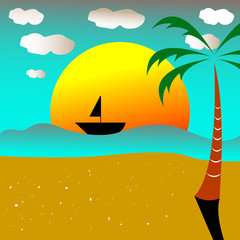 Fototapeta na wymiar illustration of a summer afternoon view on the beach