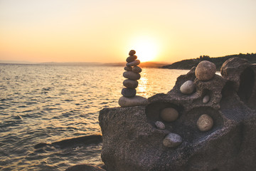 Stones on the beach, sunrise