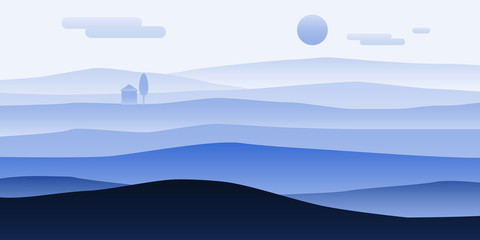 Mountain landscape minimalistic. Rocks sand horizon space parallax