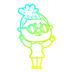 cold gradient line drawing cartoon annoyed woman