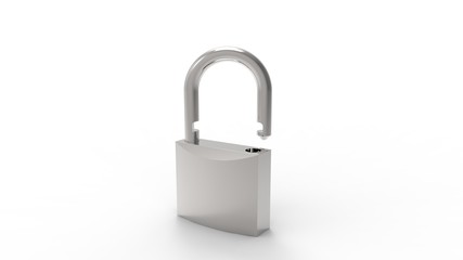 3d rendering of a grey padlock isolated in white studio background