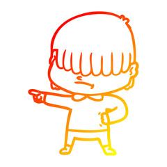 warm gradient line drawing cartoon boy with untidy hair