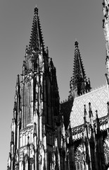 Facade decoration of Saint Vitus Cathedral in Prague - black and white photo