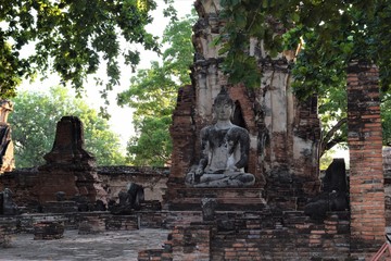 Fototapeta na wymiar Travel in Southeast Asia country like Thailand. This photo shows ancient Buddhism sculpture in Ayutthaya province which is an hour away from Bangkok