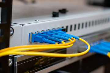 server computer. Internet fiber Internet connection. server rack cabinet. mining cryptocurrency...