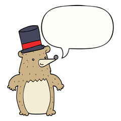 cartoon bear in top hat and speech bubble