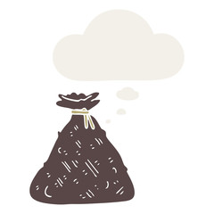 cartoon old hessian sack and thought bubble in retro style