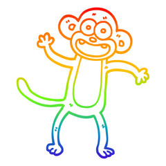 rainbow gradient line drawing cartoon waving monkey