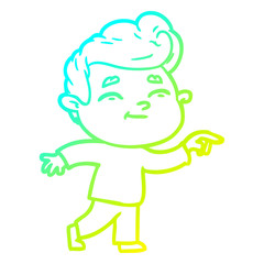 cold gradient line drawing happy cartoon man pointing