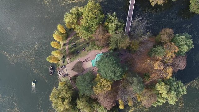 Aerial panoramic video from the drone to the national dendrological park Sofiyivka in city Uman, Ukraine