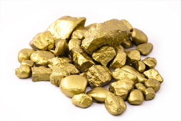 gold nuggets on white background isolated. High resolution photo of gold stones. Concept of luxury...