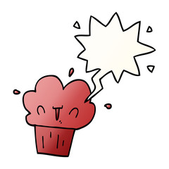 cartoon cupcake and speech bubble in smooth gradient style