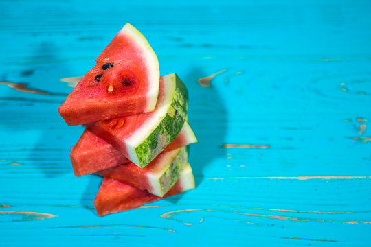 Skins of watermelon on a blue background (vmd from above).