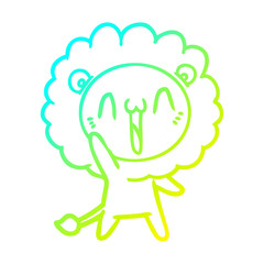 cold gradient line drawing happy cartoon lion