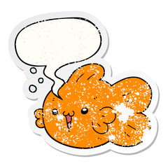cartoon fish and speech bubble distressed sticker