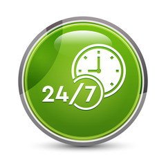 24/7 clock icon elegant green round button vector illustration