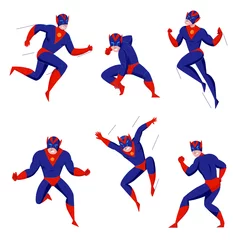 Fototapeten Superhero Action Poses Set  © Macrovector