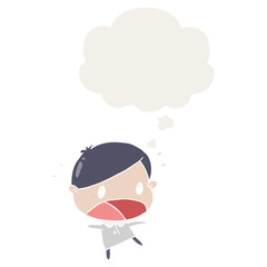 cartoon shocked man and thought bubble in retro style