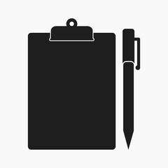 Clipboard icon with pen symbol. Flat style vector EPS.