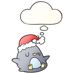 cute cartoon penguin and thought bubble in smooth gradient style