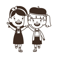 silhouette of student girls standing on white background