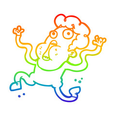 rainbow gradient line drawing cartoon terrified man