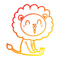 warm gradient line drawing laughing lion cartoon sitting