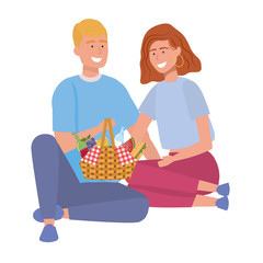 Couple of woman and man having picnic design