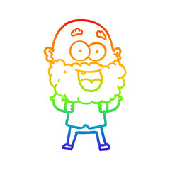 rainbow gradient line drawing cartoon crazy happy man with beard