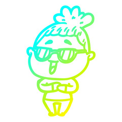 cold gradient line drawing cartoon happy woman wearing spectacles