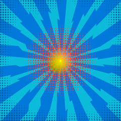 Explode Flash, Cartoon Explosion, Space Burst Effect, Comic Bomb, Star Explosion on Blue Backgground.