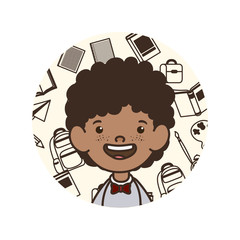 student boy with school supplies character