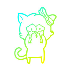 cold gradient line drawing cartoon cat