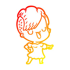 warm gradient line drawing cute cartoon girl with hipster haircut