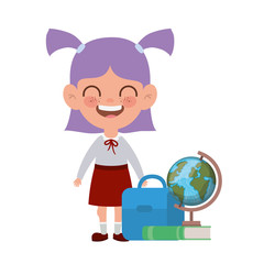 student girl with school supplies on white background