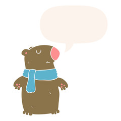 cartoon bear and speech bubble in retro style