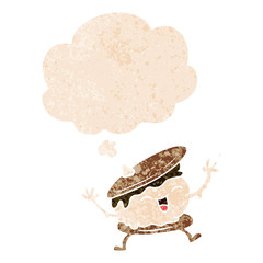smore cartoon and thought bubble in retro textured style
