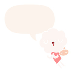 cute cartoon cloud head creature and speech bubble in retro style