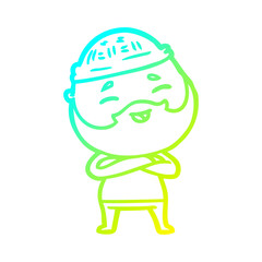 cold gradient line drawing cartoon happy bearded man
