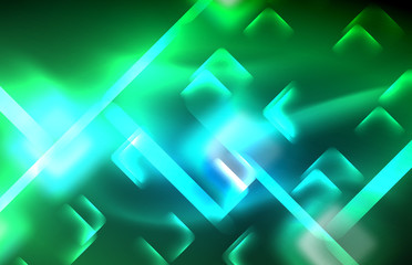 Obraz premium Neon glowing techno lines, hi-tech futuristic abstract background template with square shapes