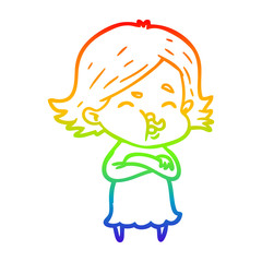 rainbow gradient line drawing cartoon girl pulling face