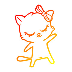 warm gradient line drawing cute cartoon cat with bow