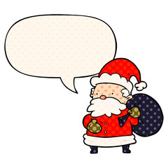 cartoon santa claus and speech bubble in comic book style