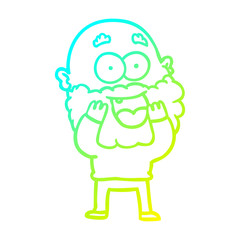 cold gradient line drawing cartoon crazy happy man with beard gasping