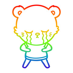 rainbow gradient line drawing crying cartoon bear