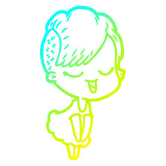 cold gradient line drawing happy cartoon girl